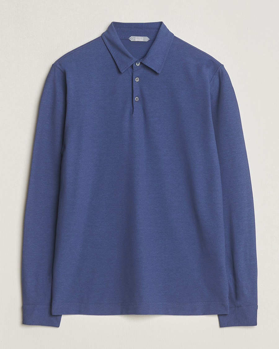Herre | Trøjer | Zanone | Ice Cotton Long Sleeve Polo Steel Blue