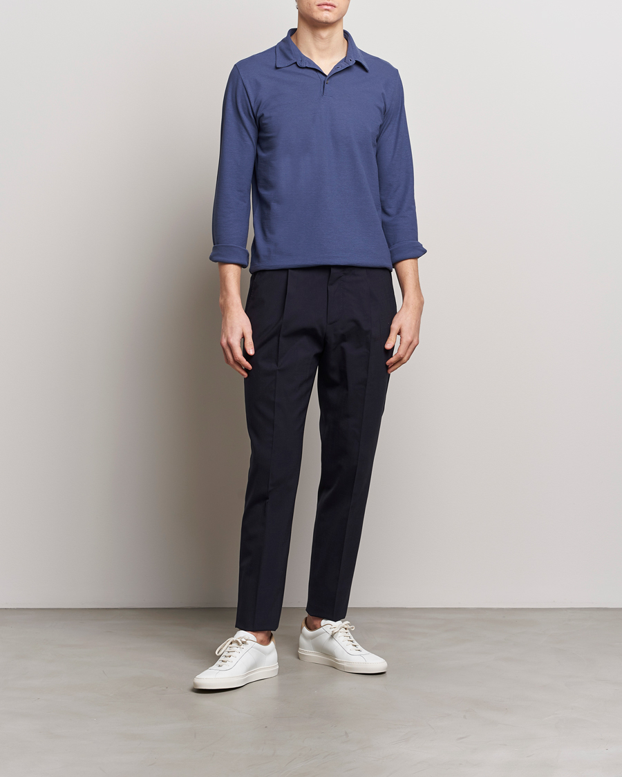 Herre | Trøjer | Zanone | Ice Cotton Long Sleeve Polo Steel Blue