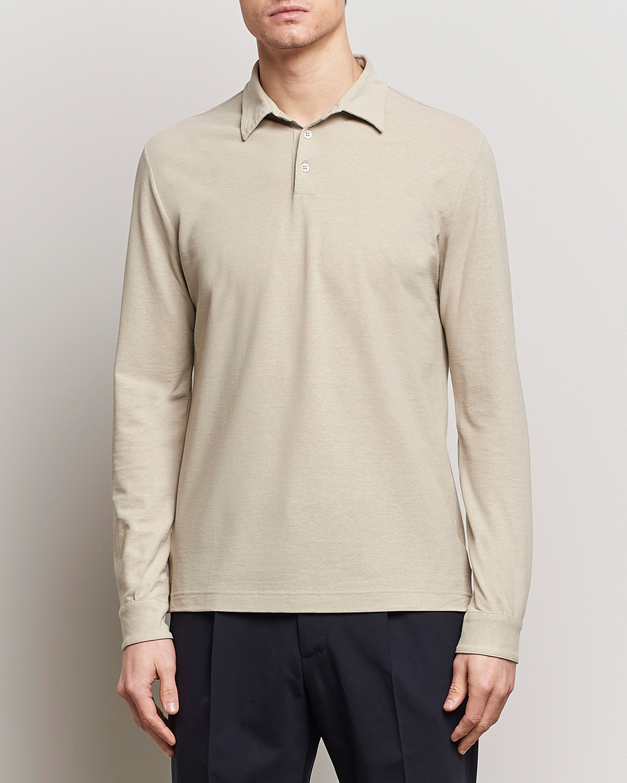 Herre | Tøj | Zanone | Ice Cotton Long Sleeve Polo Beige