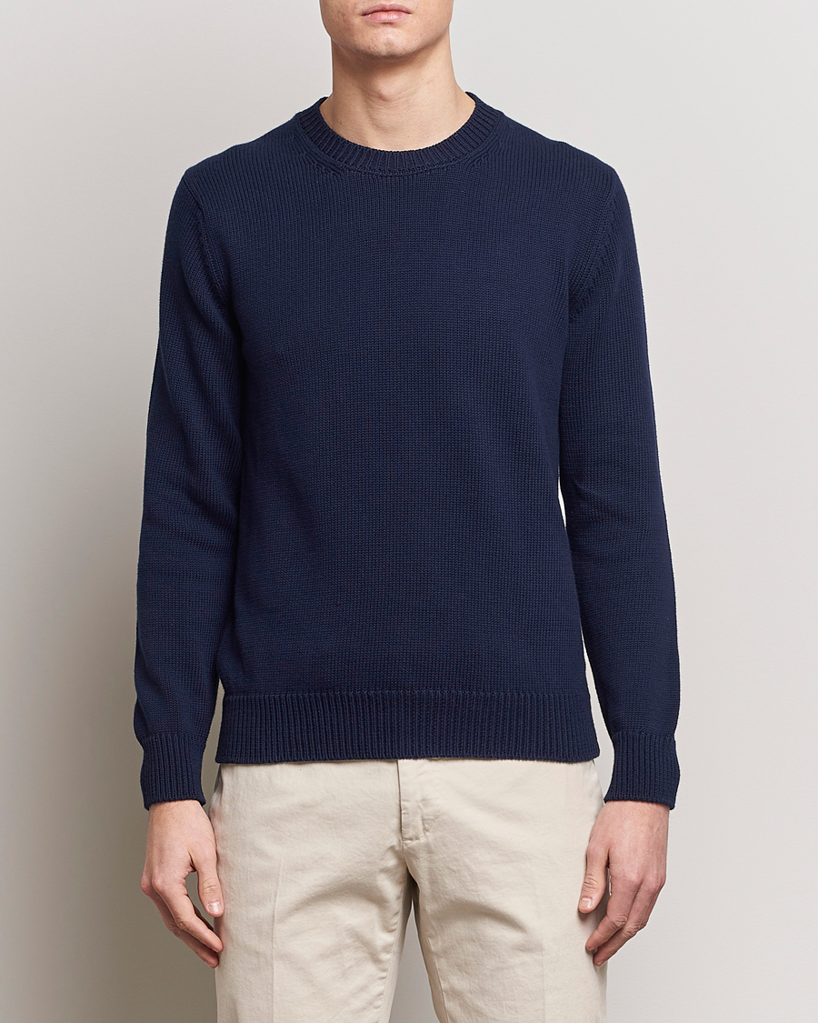 Herre | Italian Department | Zanone | Soft Cotton Crewneck Sweater Navy