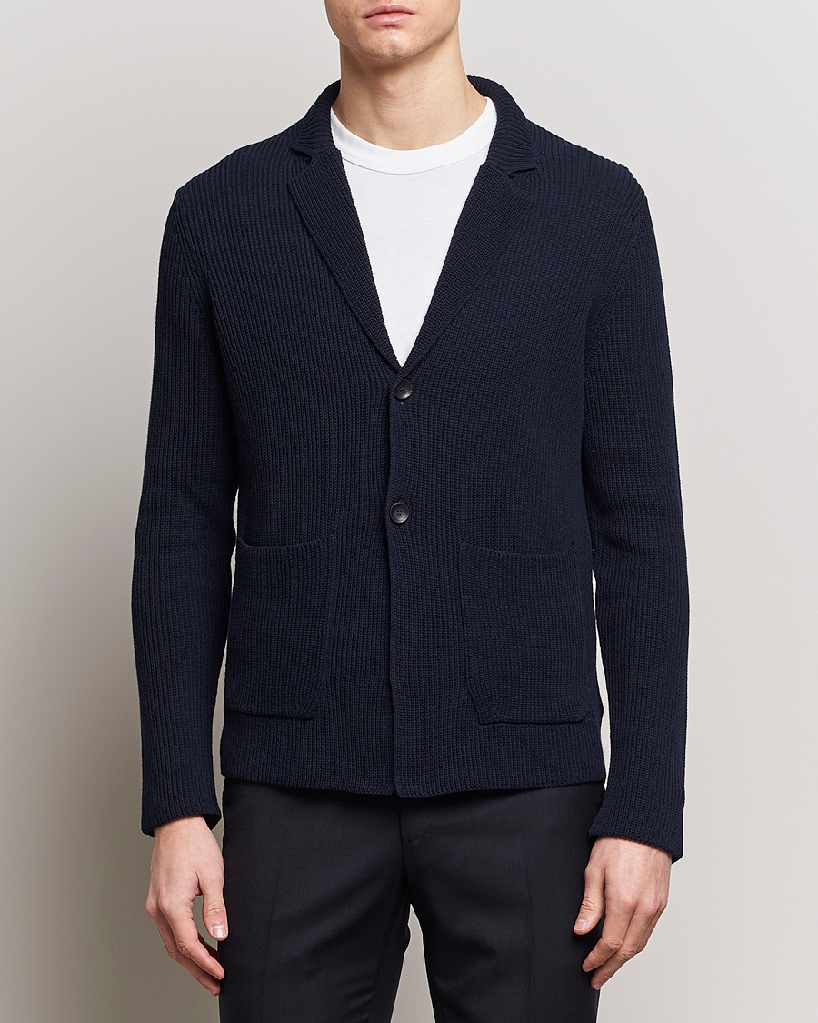 Herre | Afdelinger | Zanone | Cotton Rib Knitted Blazer Navy