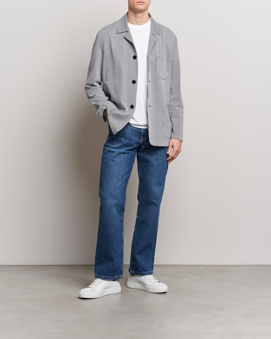 Herre | Blazere & jakker | Harris Wharf London | Coolmax Striped Seersucker Drop Shoulder Blazer Blue/Cream