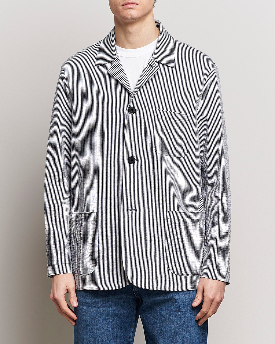 Herre | Tøj | Harris Wharf London | Coolmax Striped Seersucker Drop Shoulder Blazer Blue/Cream