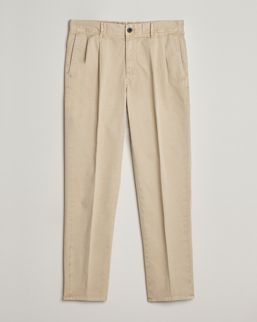 Herre | Bukser | Incotex | Tapered Fit Pleated Slacks Light Beige
