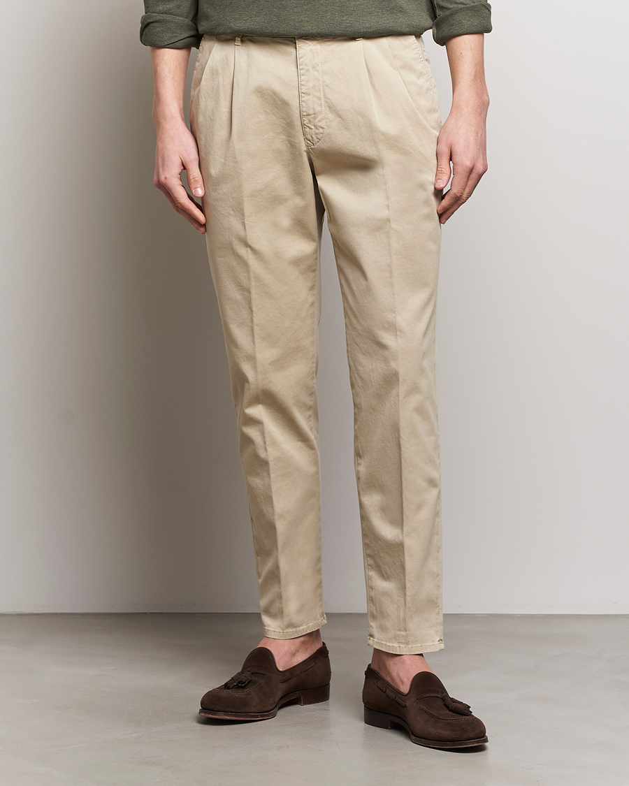 Herre | Slowear | Incotex | Tapered Fit Pleated Slacks Light Beige