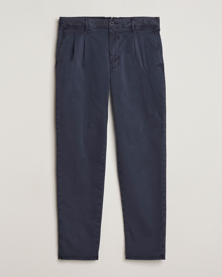 Herre | Bukser | Incotex | Tapered Fit Pleated Slacks Navy