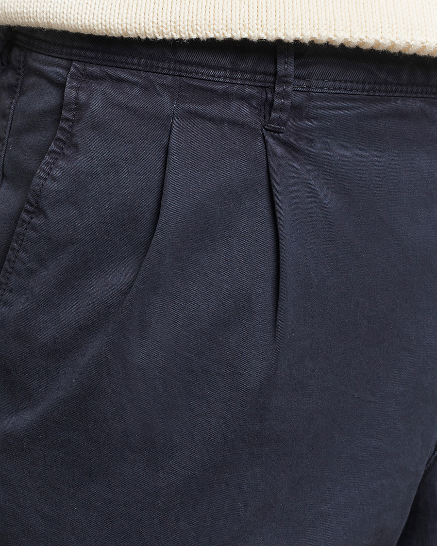 Herre | Bukser | Incotex | Tapered Fit Pleated Slacks Navy