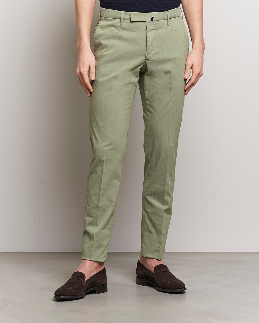 Herre | Incotex | Incotex | Slim Fit Washed Cotton Comfort Trousers Olive