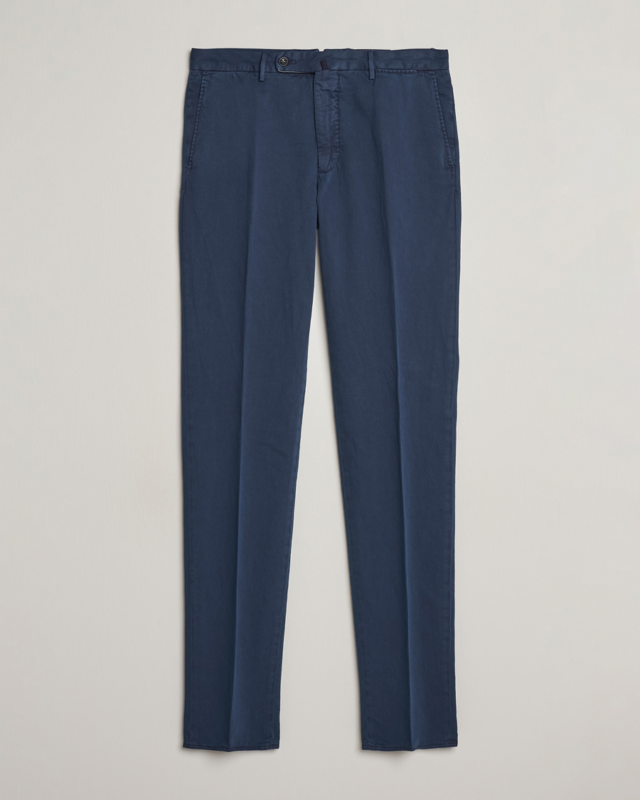 Herre | Bukser | Incotex | Regular Fit Comfort Cotton/Linen Trousers Navy