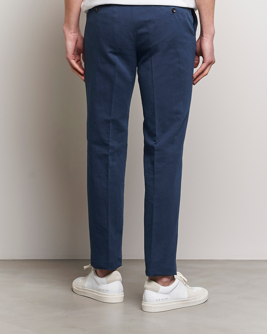 Herre | Bukser | Incotex | Regular Fit Comfort Cotton/Linen Trousers Navy