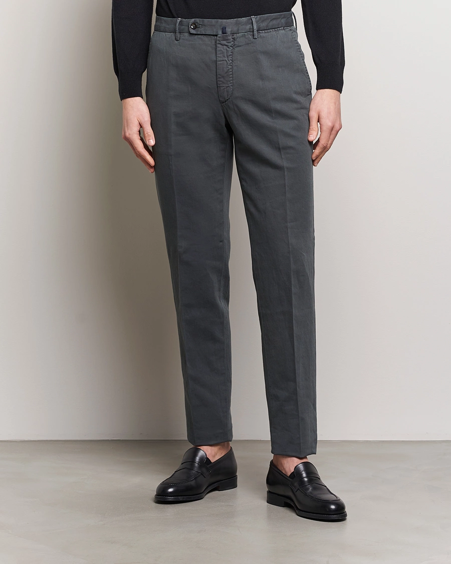 Herre | Hørbukser | Incotex | Regular Fit Comfort Cotton/Linen Trousers Dark Grey