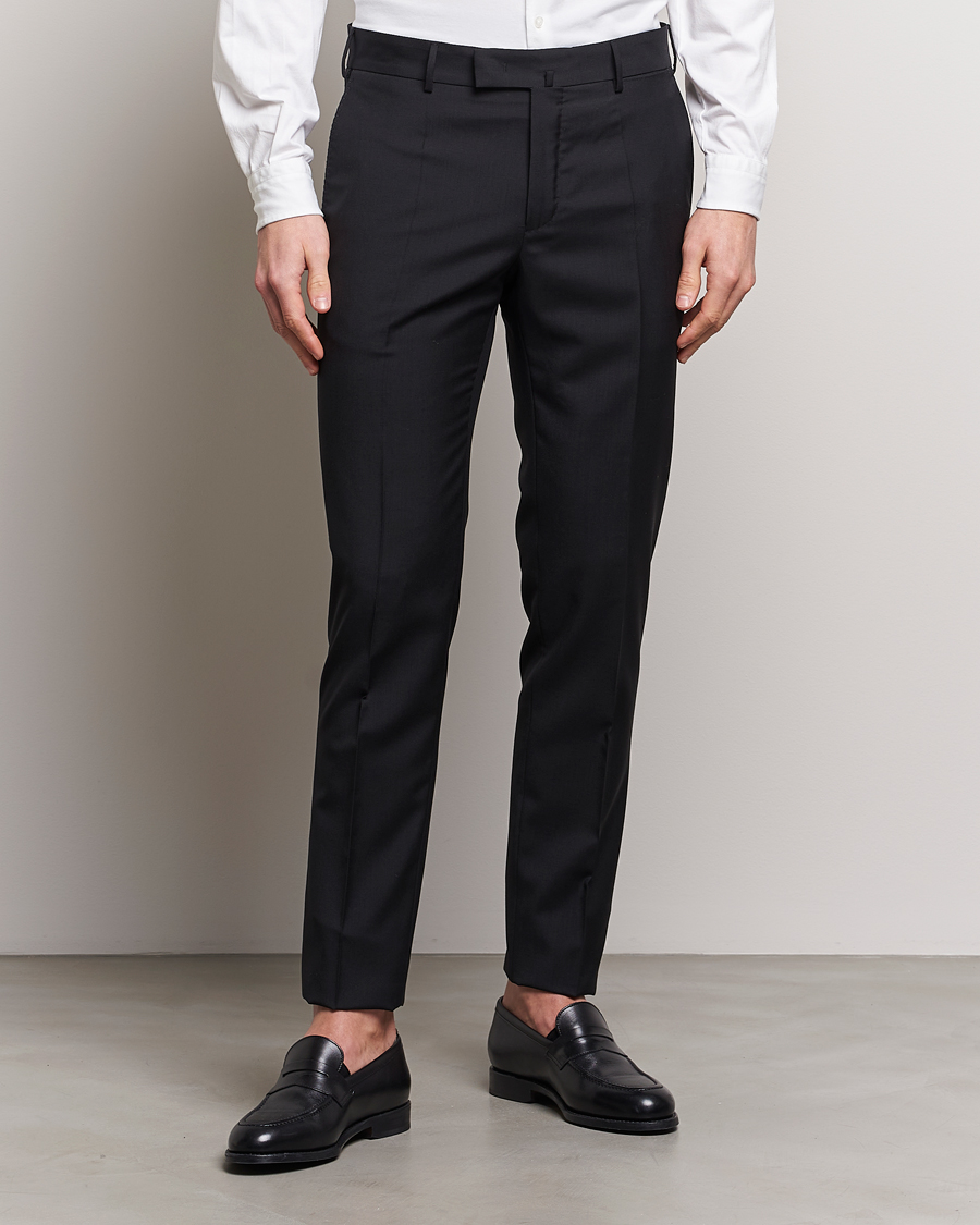Herre | Habitbukser | Incotex | Slim Fit Tropical Wool Trousers Black