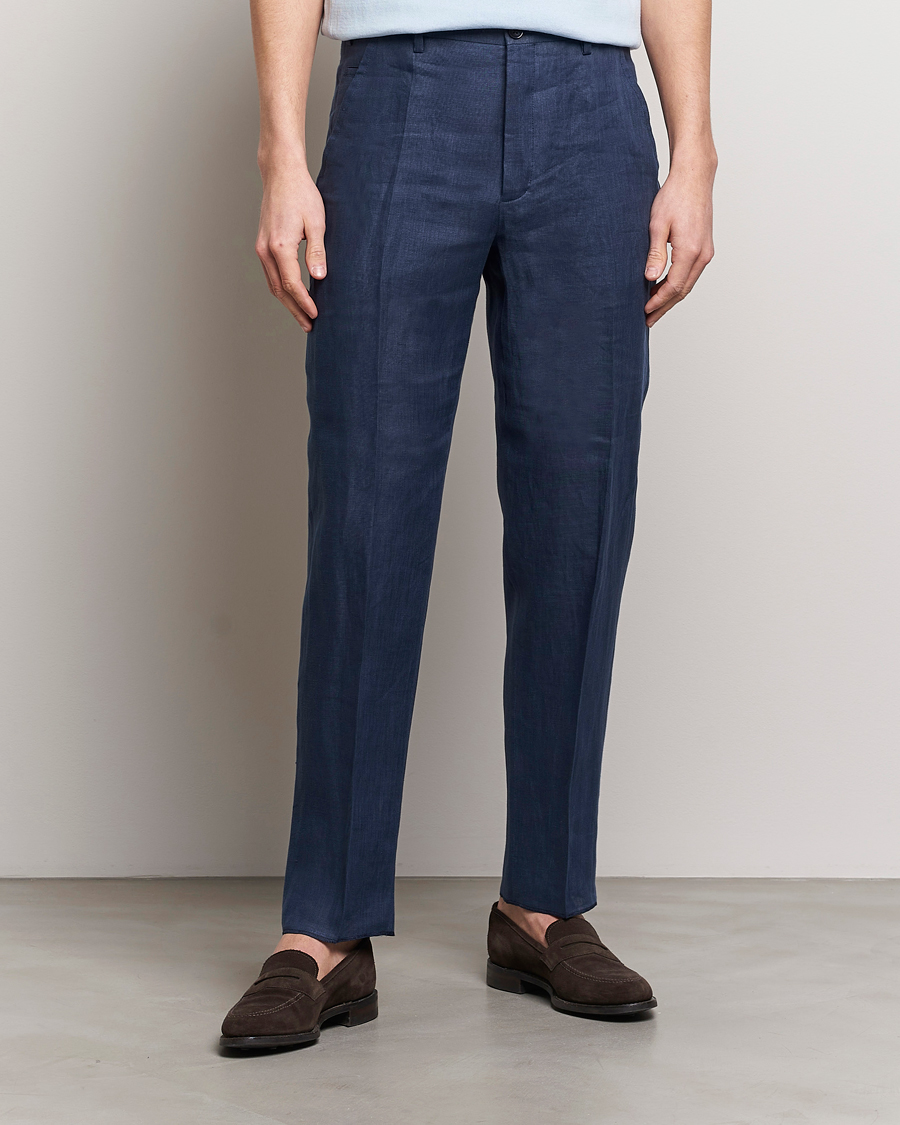 Herre | Afdelinger | Incotex | Straight Fit Pure Linen Trousers Navy