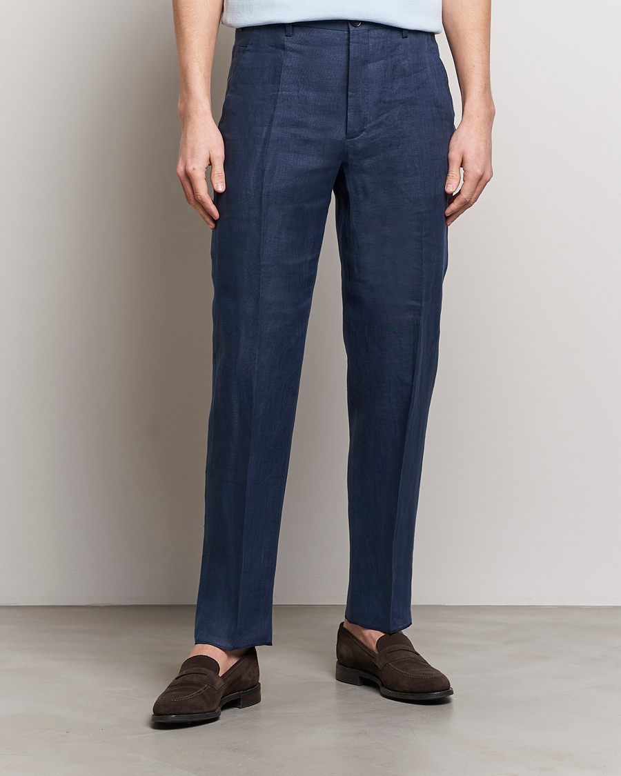 Herre | Hørbukser | Incotex | Straight Fit Pure Linen Trousers Navy