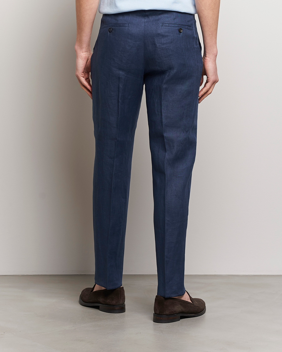 Herre | Bukser | Incotex | Straight Fit Pure Linen Trousers Navy