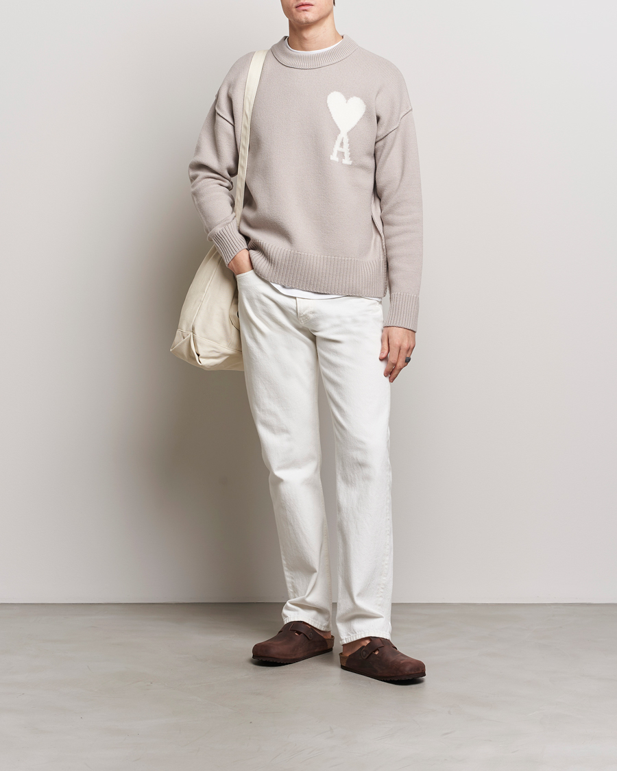 Herre | Trøjer | AMI | Big Heart Wool Sweater Light Beige