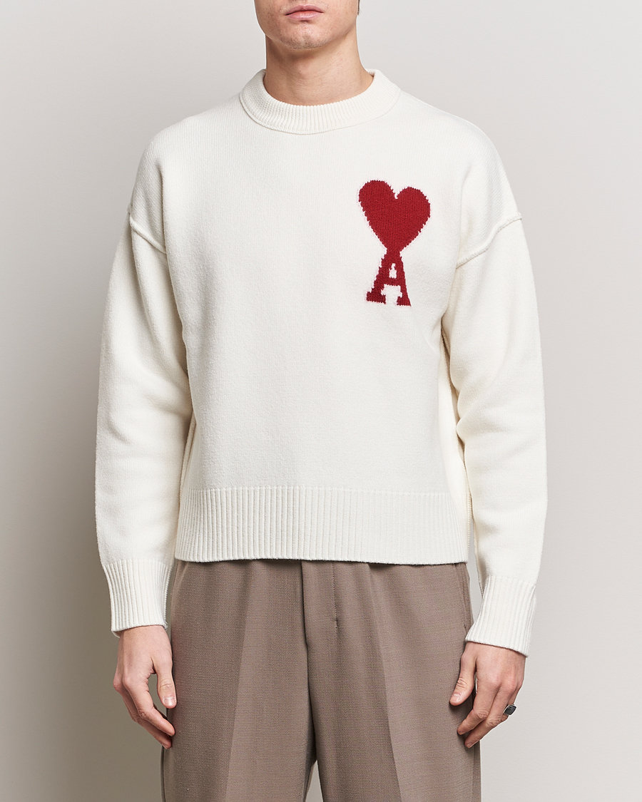 Herre | Tøj | AMI | Big Heart Wool Sweater Off White