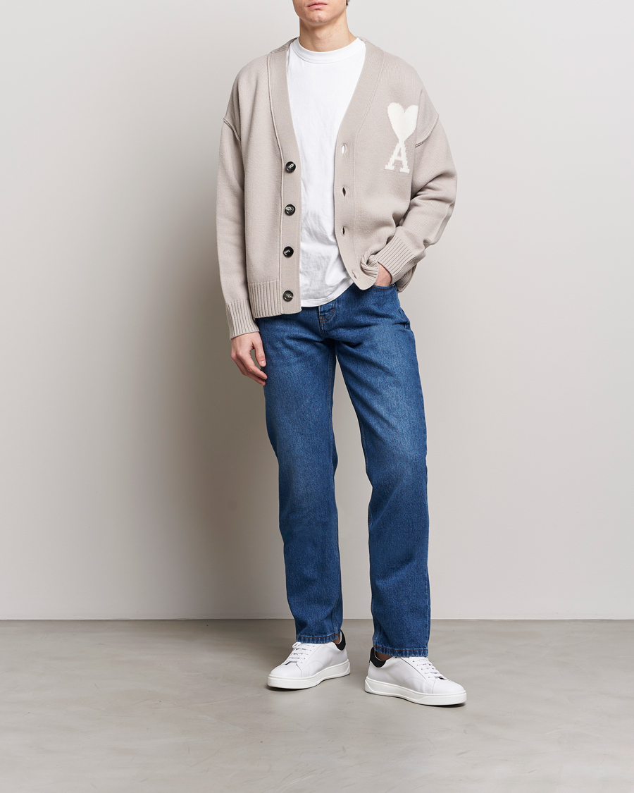 Herre | Trøjer | AMI | Big Heart Wool Cardigan Light Beige