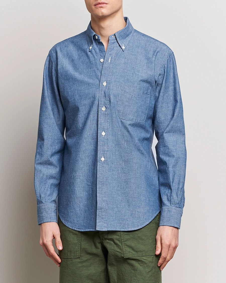 Herre | Tøj | Kamakura Shirts | Vintage Ivy Chambray Button Down Shirt Blue