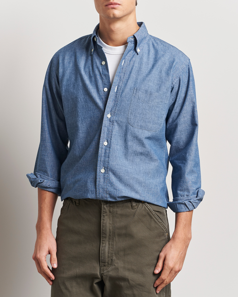 Herre | Skjorter | Kamakura Shirts | Vintage Ivy Chambray Button Down Shirt Blue