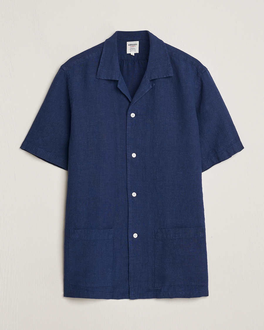 Herre | Skjorter | Kamakura Shirts | Heavy Linen Beach Shirt Navy