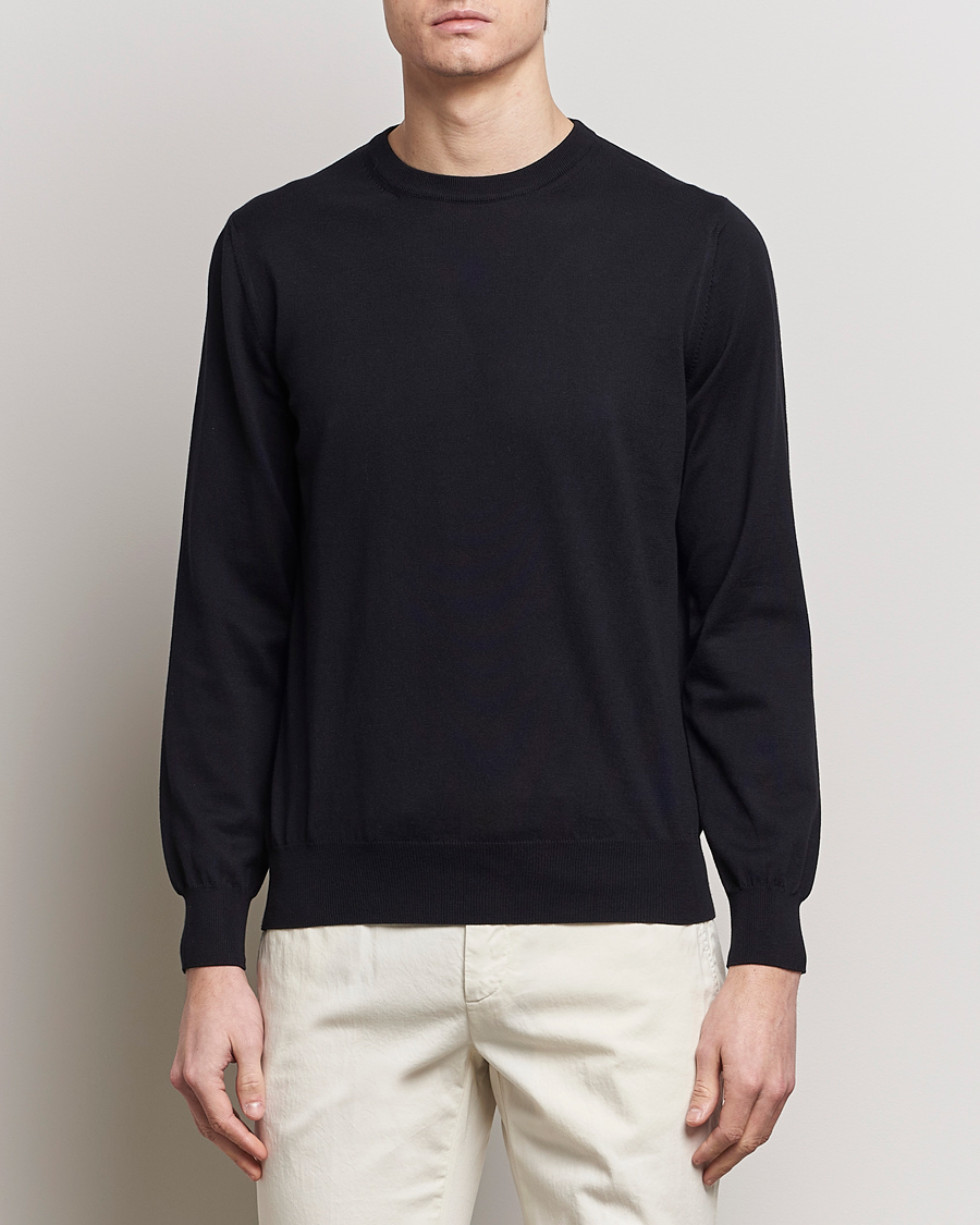 Herre | Pullovers med rund hals | Canali | Cotton Crew Neck Pullover Black