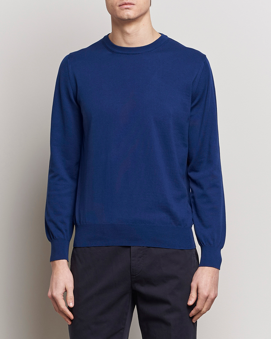 Herre | Tøj | Canali | Cotton Crew Neck Pullover Royal Blue