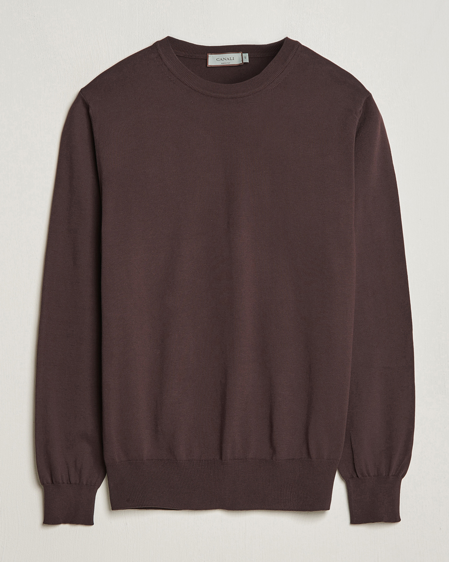 Herre | Trøjer | Canali | Cotton Crew Neck Pullover Dark Brown