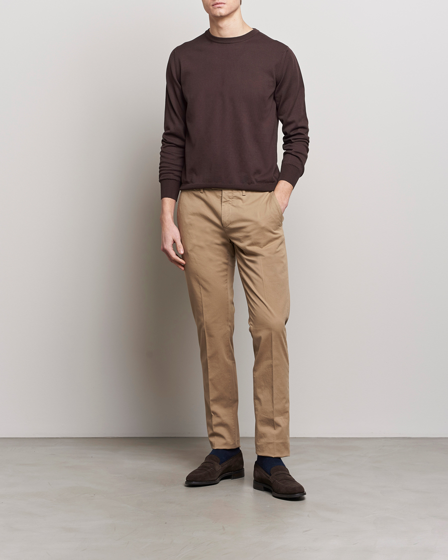 Herre | Trøjer | Canali | Cotton Crew Neck Pullover Dark Brown