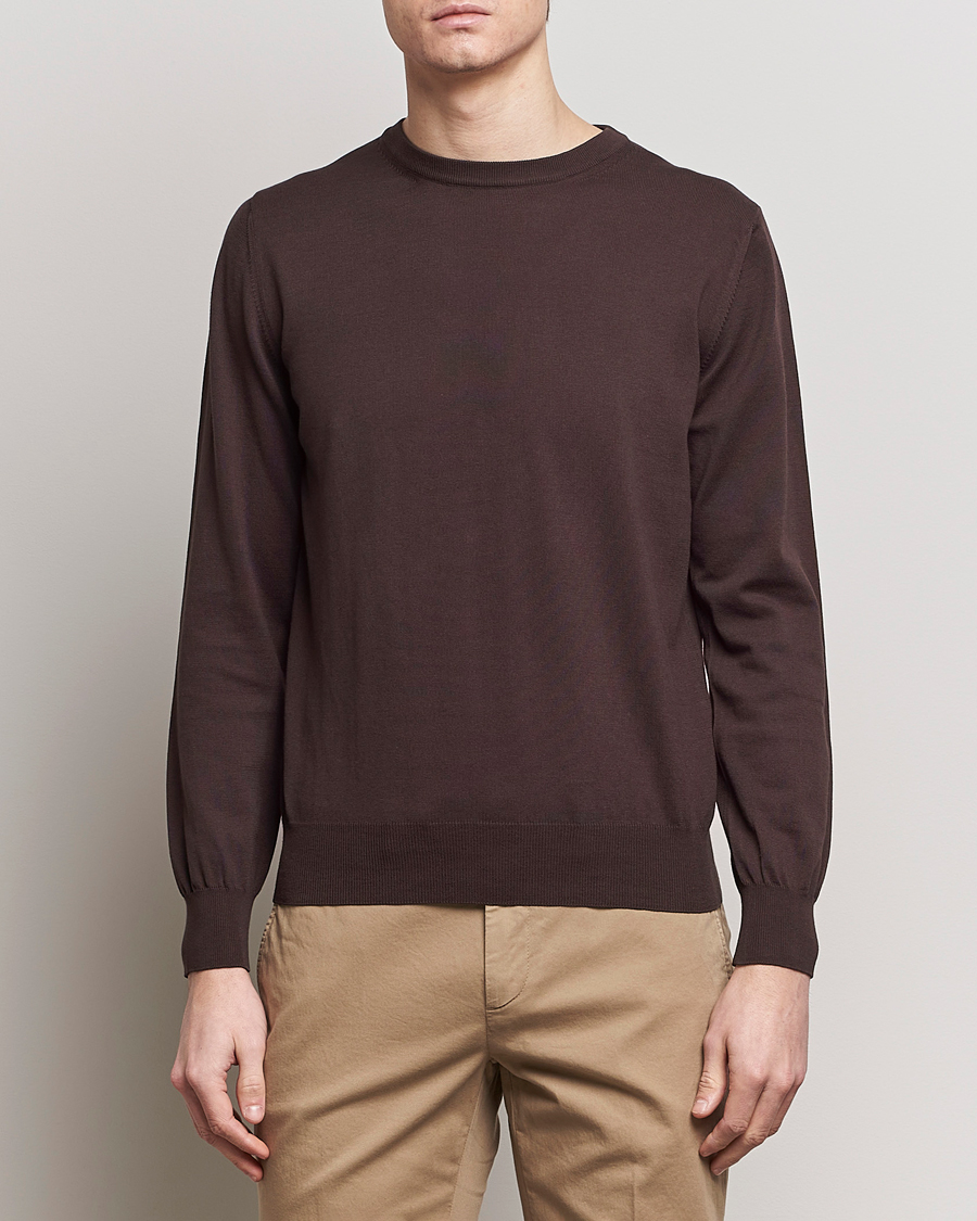 Herre | Udsalg | Canali | Cotton Crew Neck Pullover Dark Brown