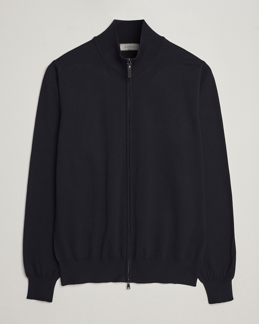 Herre |  | Canali | Cotton Full Zip Sweater Black