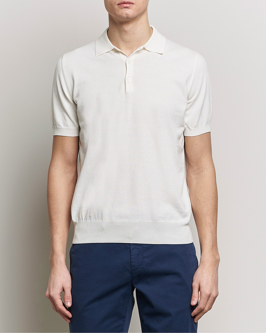 Herre | Quiet Luxury | Canali | Cotton Short Sleeve Polo White