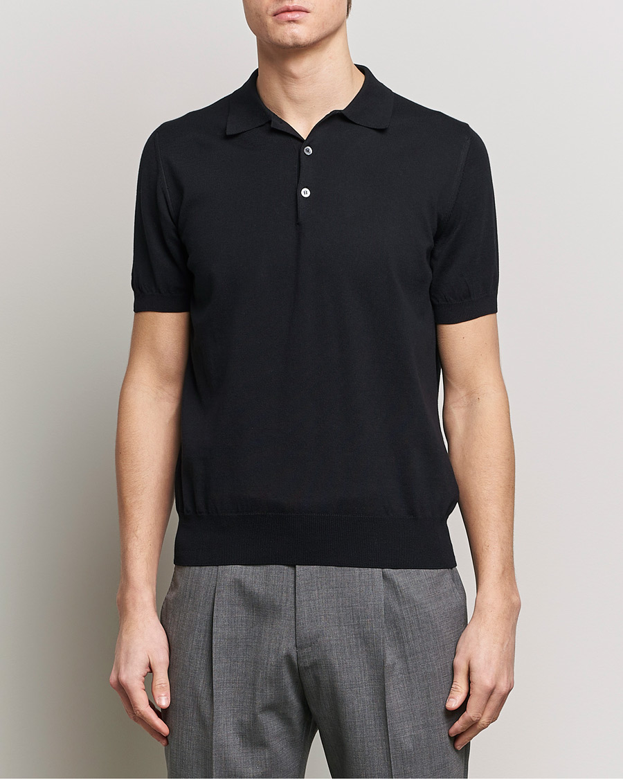 Herre | Tøj | Canali | Cotton Short Sleeve Polo Black