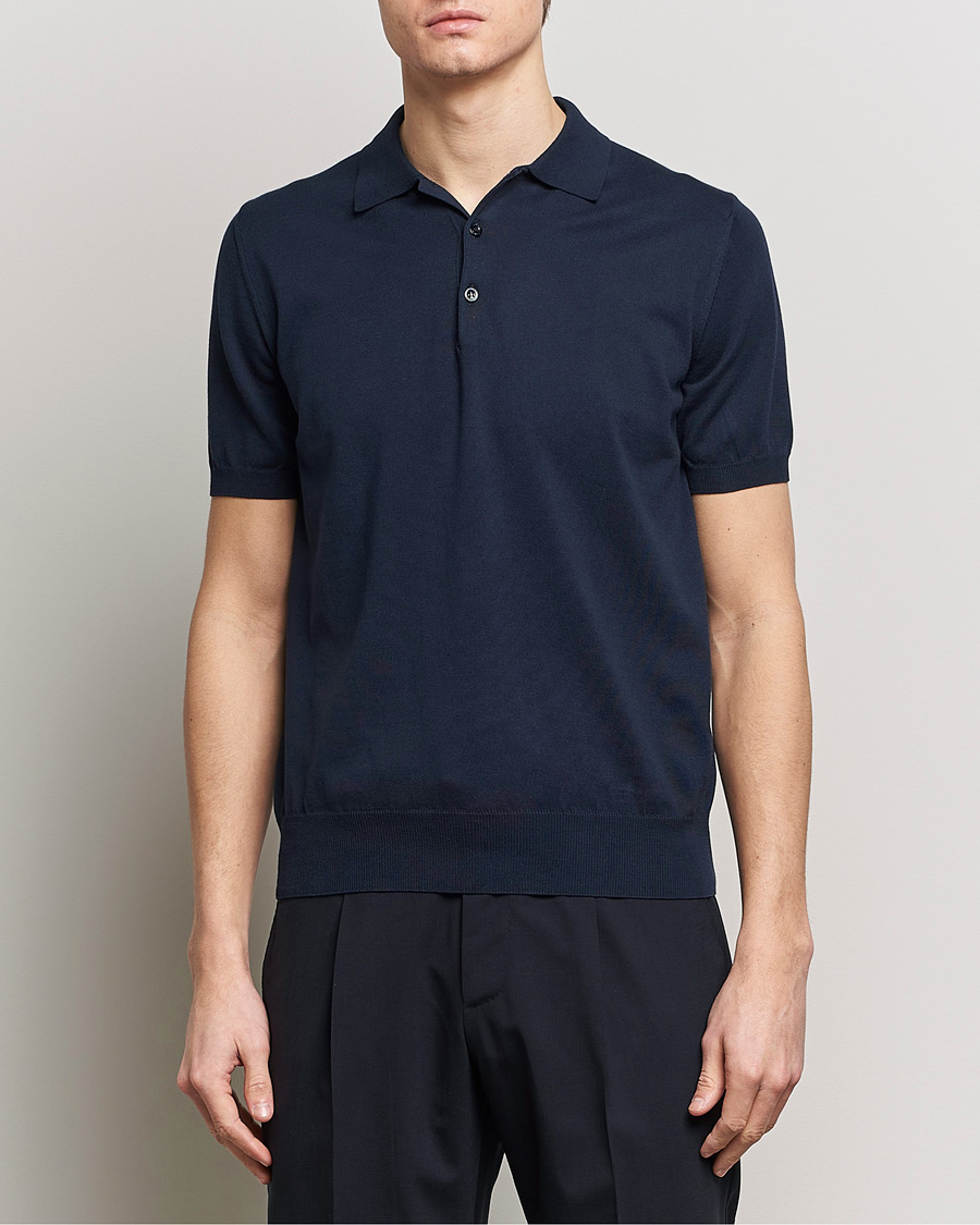 Herre | Business & Beyond | Canali | Cotton Short Sleeve Polo Navy