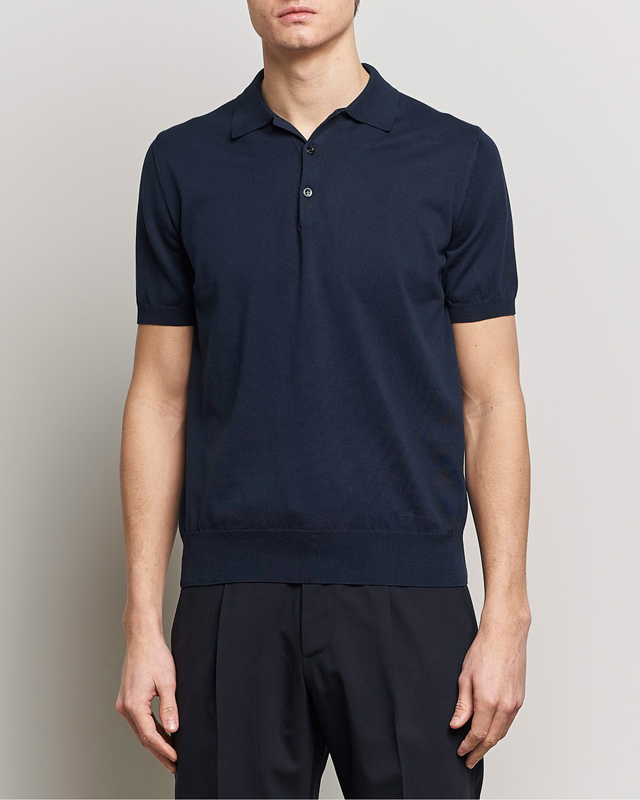 Herre | Kortærmede polotrøjer | Canali | Cotton Short Sleeve Polo Navy