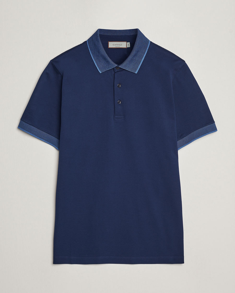 Herre | Polotrøjer | Canali | Contrast Collar Short Sleeve Polo Dark Blue