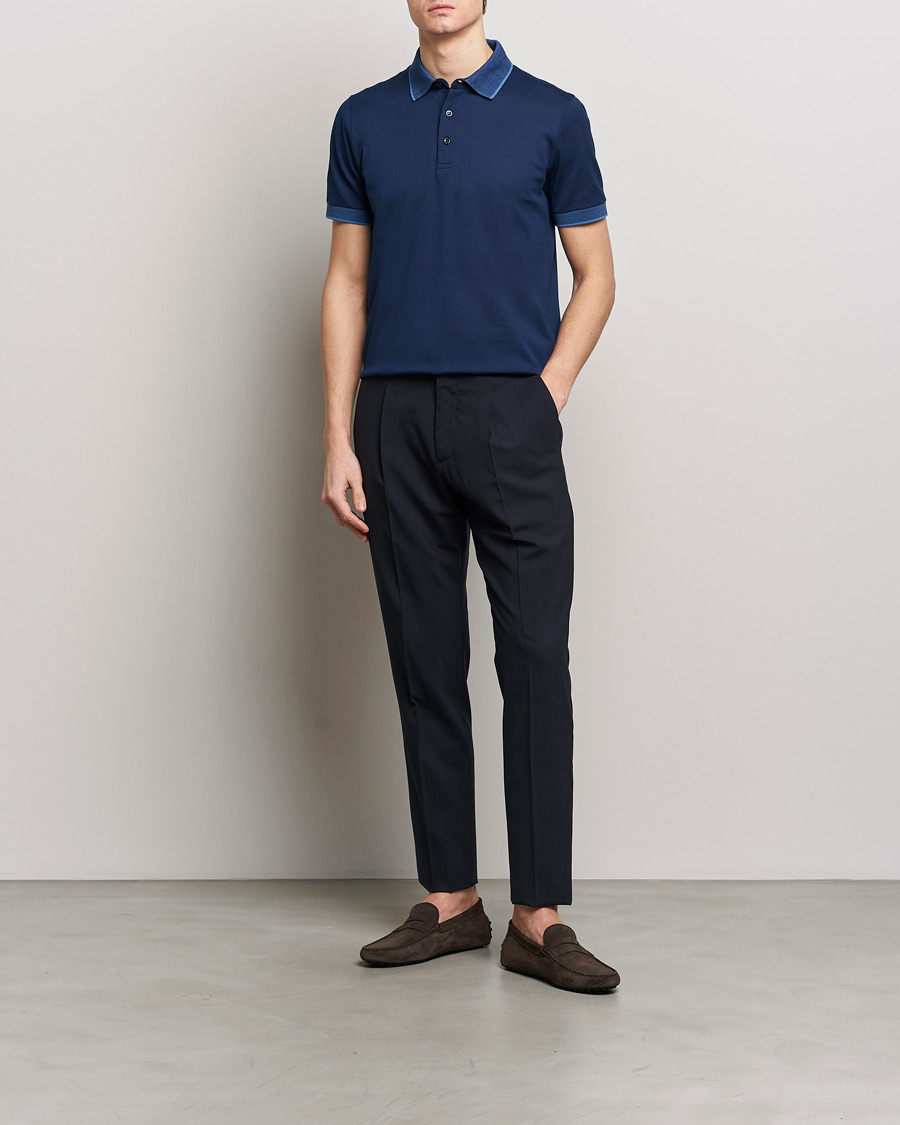 Herre | Polotrøjer | Canali | Contrast Collar Short Sleeve Polo Dark Blue