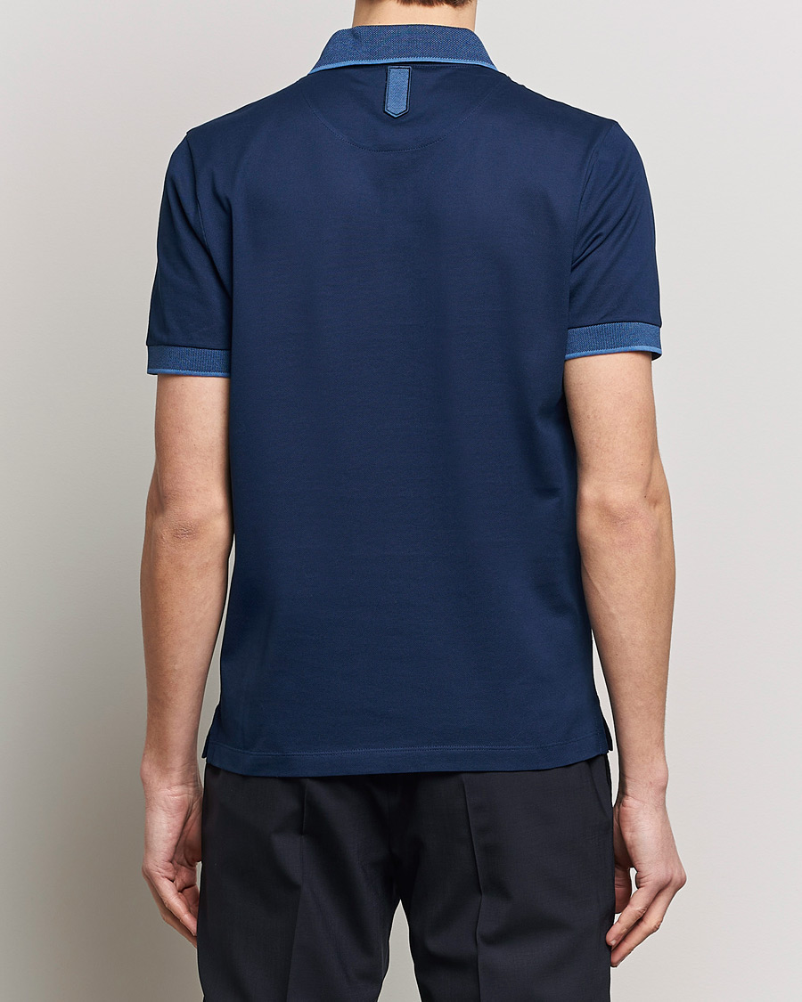 Herre | Polotrøjer | Canali | Contrast Collar Short Sleeve Polo Dark Blue
