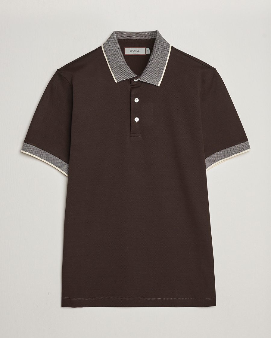 Herre | Polotrøjer | Canali | Contrast Collar Short Sleeve Polo Dark Brown