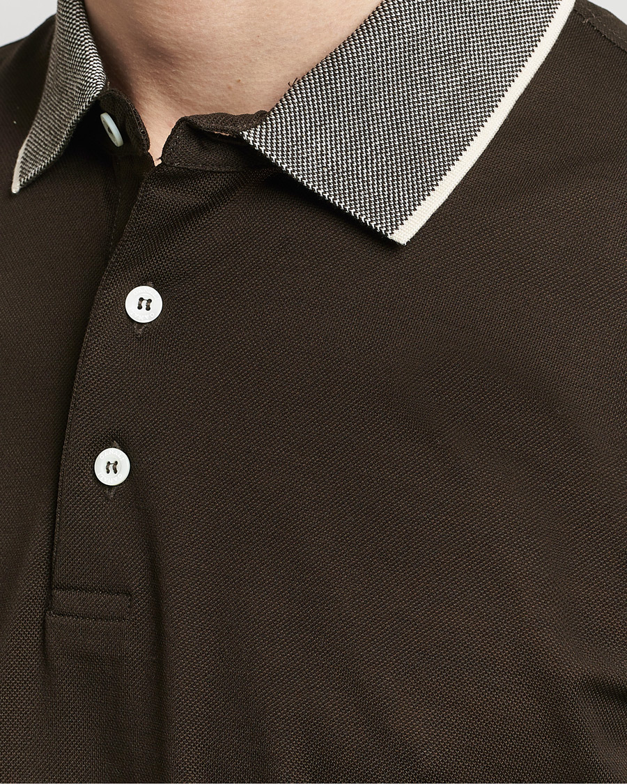 Herre | Polotrøjer | Canali | Contrast Collar Short Sleeve Polo Dark Brown