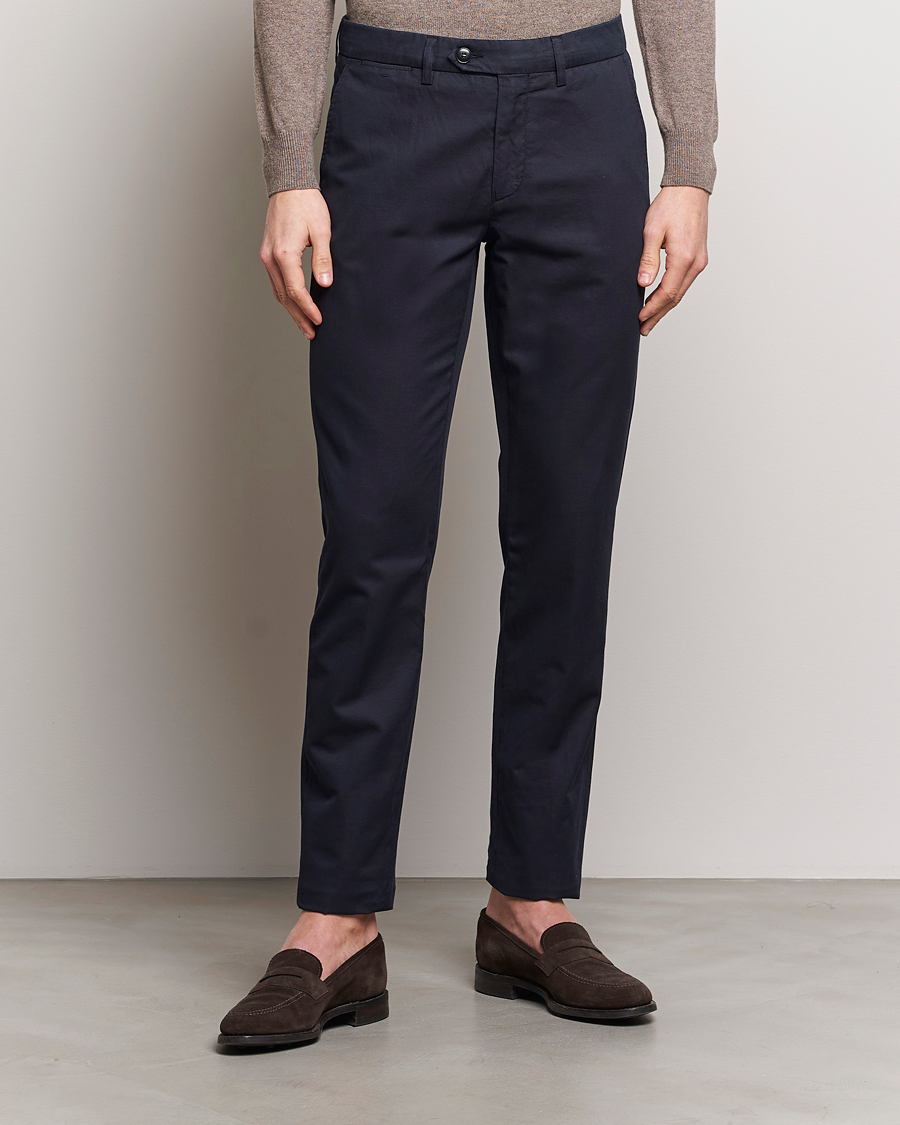 Herre | Hørbukser | Canali | Cotton/Linen Trousers Navy