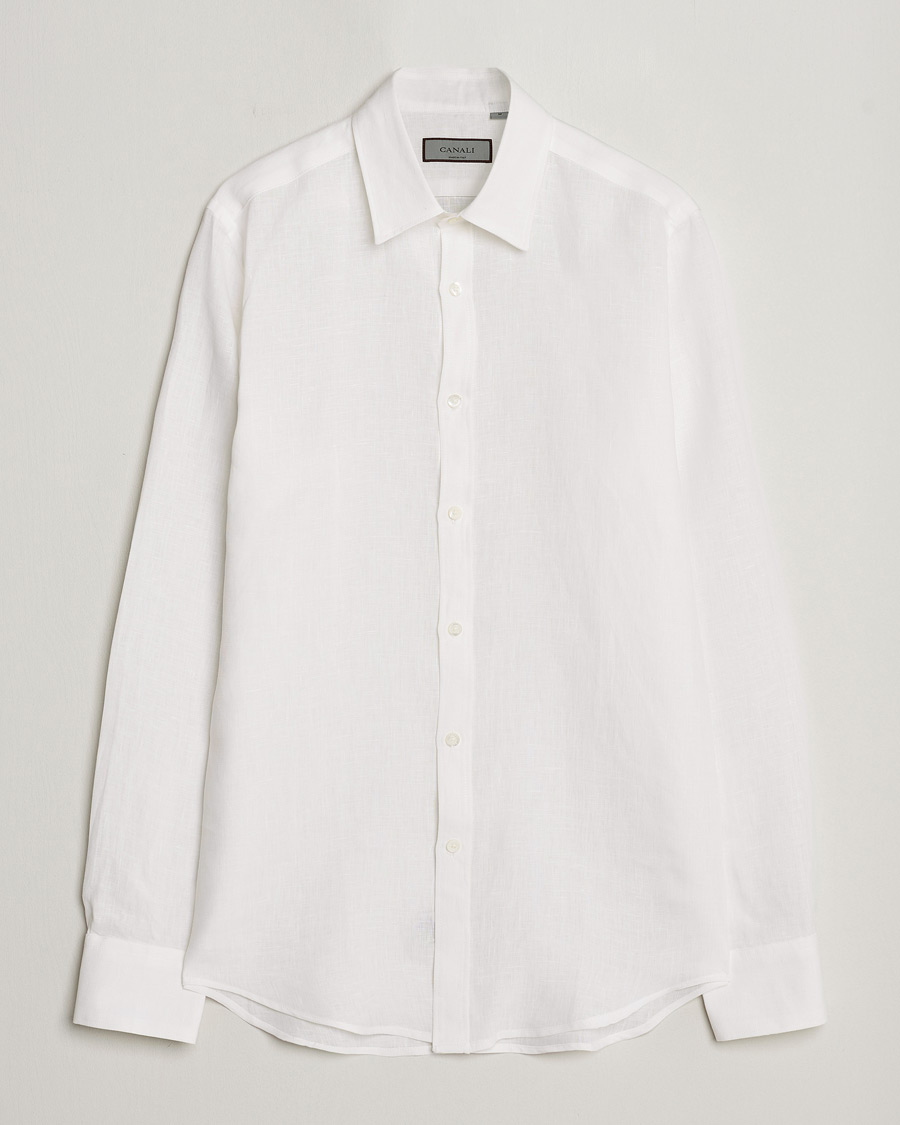 Herre |  | Canali | Slim Fit Linen Sport Shirt White