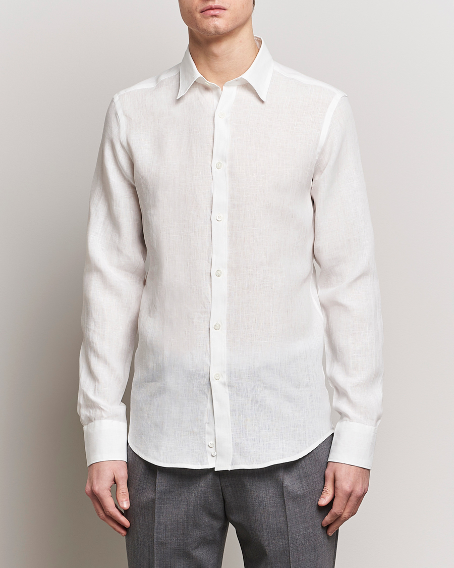 Herre | Quiet Luxury | Canali | Slim Fit Linen Sport Shirt White