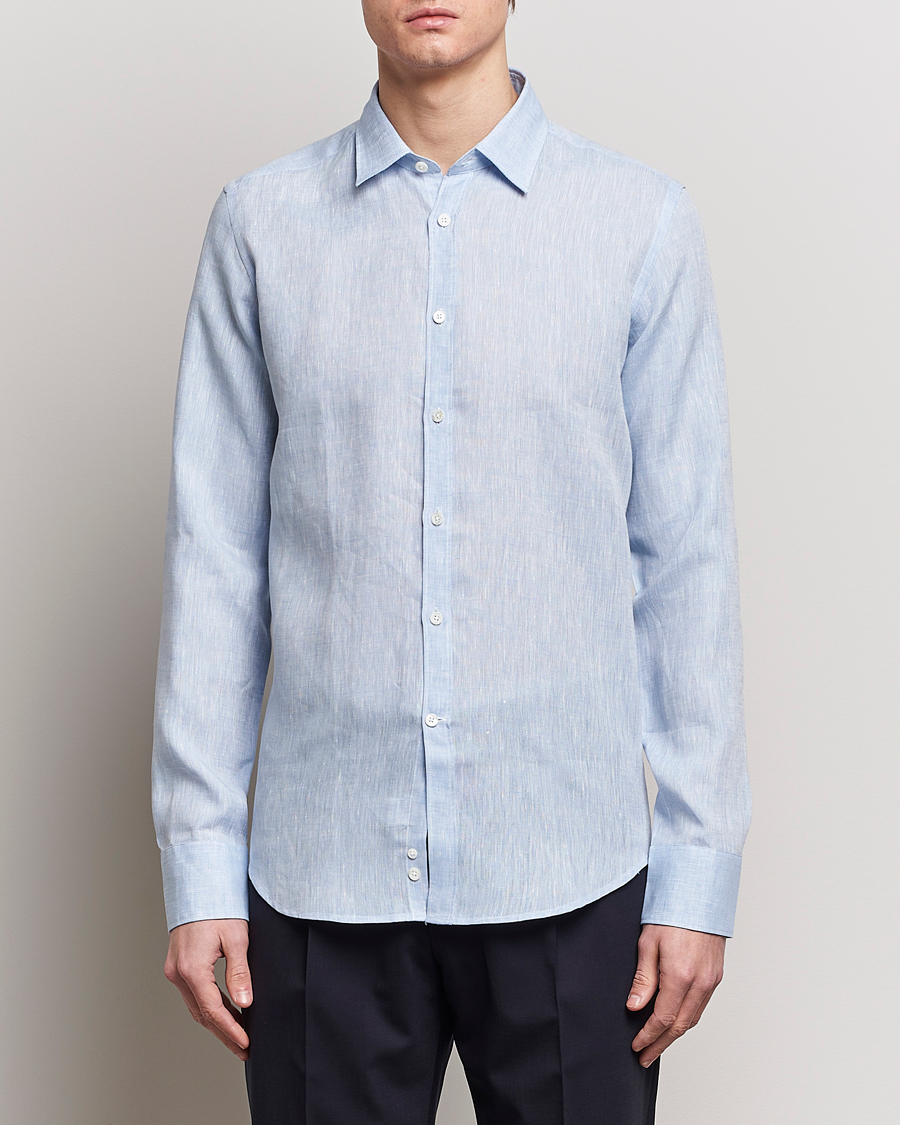 Herre | Hørskjorter | Canali | Slim Fit Linen Sport Shirt Light Blue