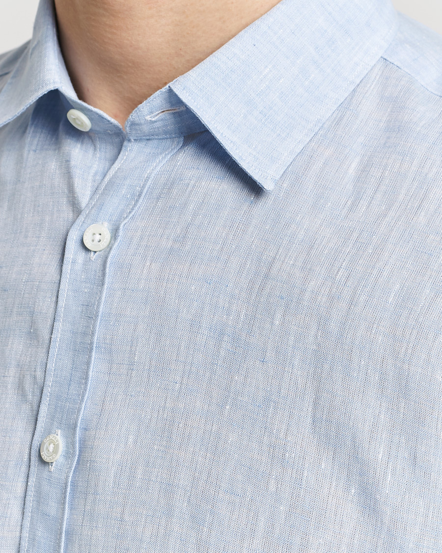 Herre | Skjorter | Canali | Slim Fit Linen Sport Shirt Light Blue