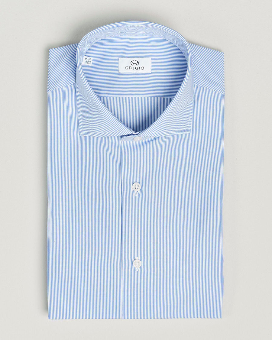 Herre | Skjorter | Grigio | Cotton Poplin Dress Shirt Light Blue Stripe