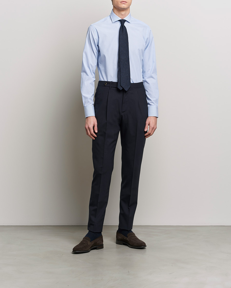 Herre | Businesskjorter | Grigio | Cotton Poplin Dress Shirt Light Blue Stripe