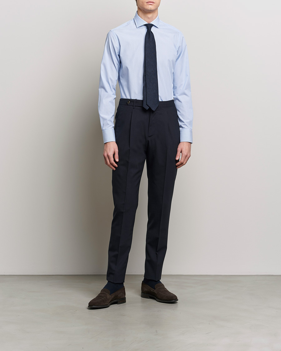 Herre | Skjorter | Grigio | Cotton Poplin Dress Shirt Light Blue Stripe