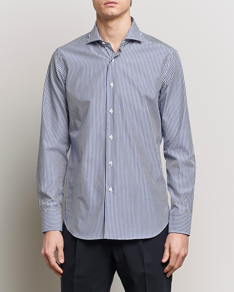 Herre | Businesskjorter | Grigio | Cotton Poplin Dress Shirt Blue Stripe