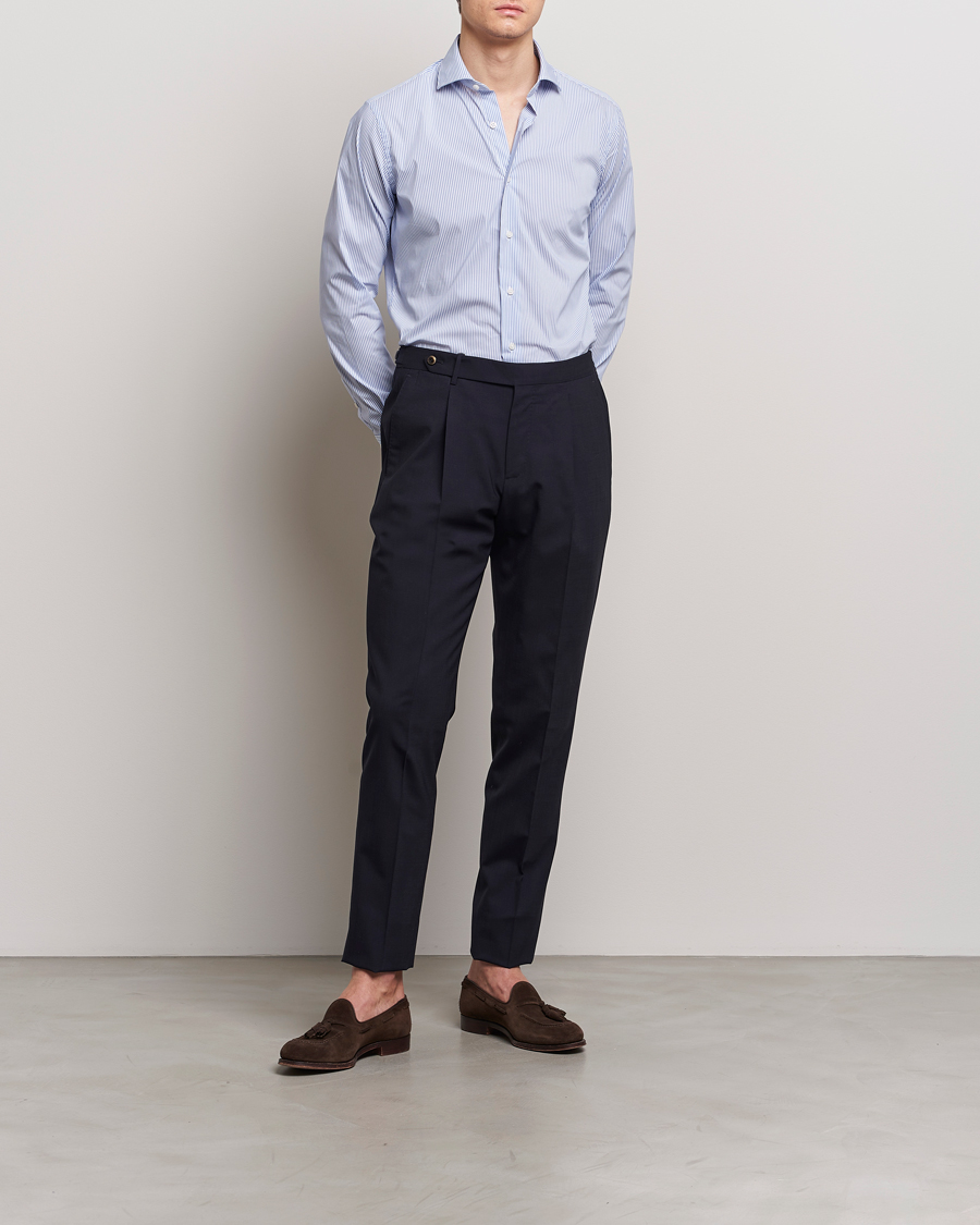 Herre | Businesskjorter | Grigio | Comfort Stretch Dress Shirt Light Blue Stripe